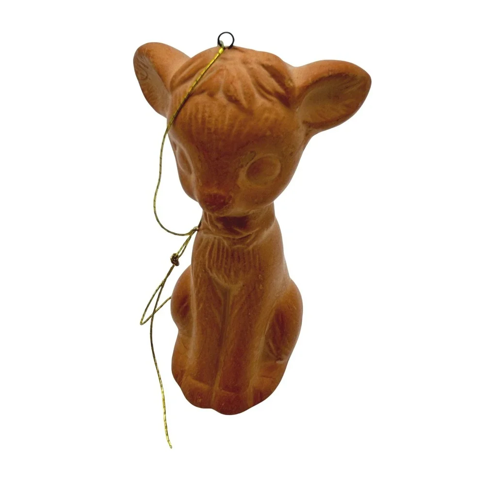 Vintage Terracotta Fawn Deer Ornament Made in Japan Clay Figurine Mid Century